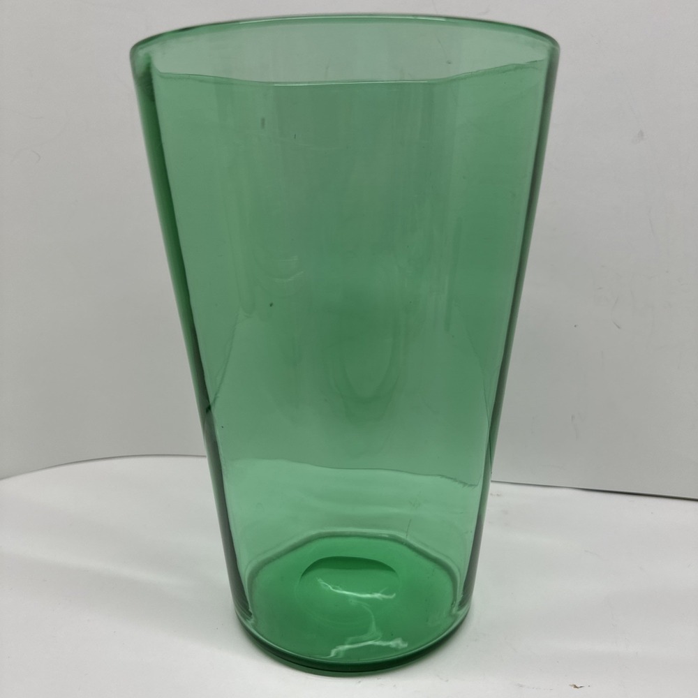 Uranium Glass Vase Emerald Deep Green Large 9" Depression UV Glows Vintage